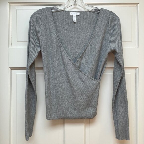 Leith from Nordstrom gray faux wrap ribbed sweater S - Picture 1 of 7